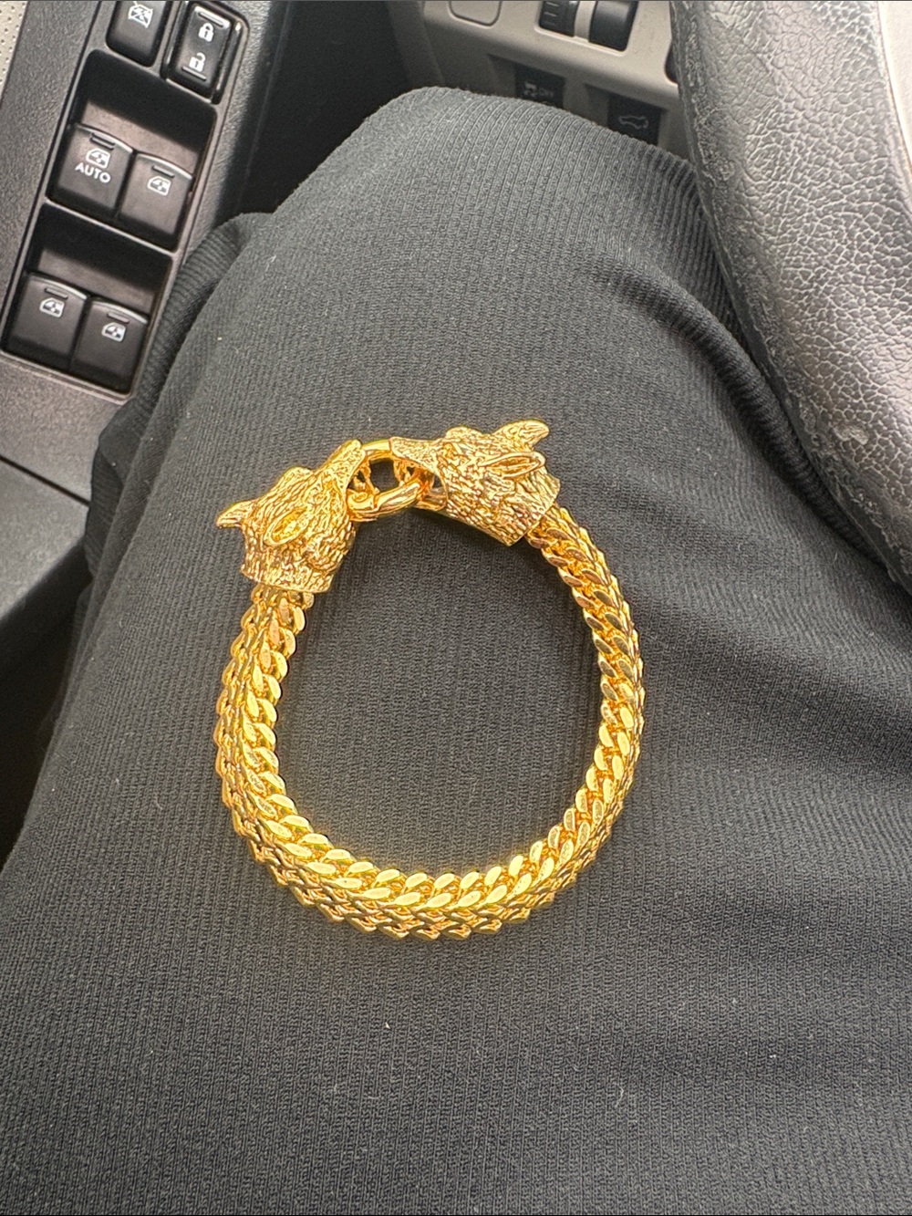 Gold-Tone Men's Double Cuban Chain Bracelet with Lion Head Clasp